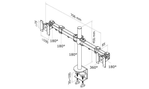 Uchwyt biurkowy na dwa monitory do 27" Neomounts FPMA-D960D Uchwyt biurkowy na dwa monitory do 27" Neomounts FPMA-D960D